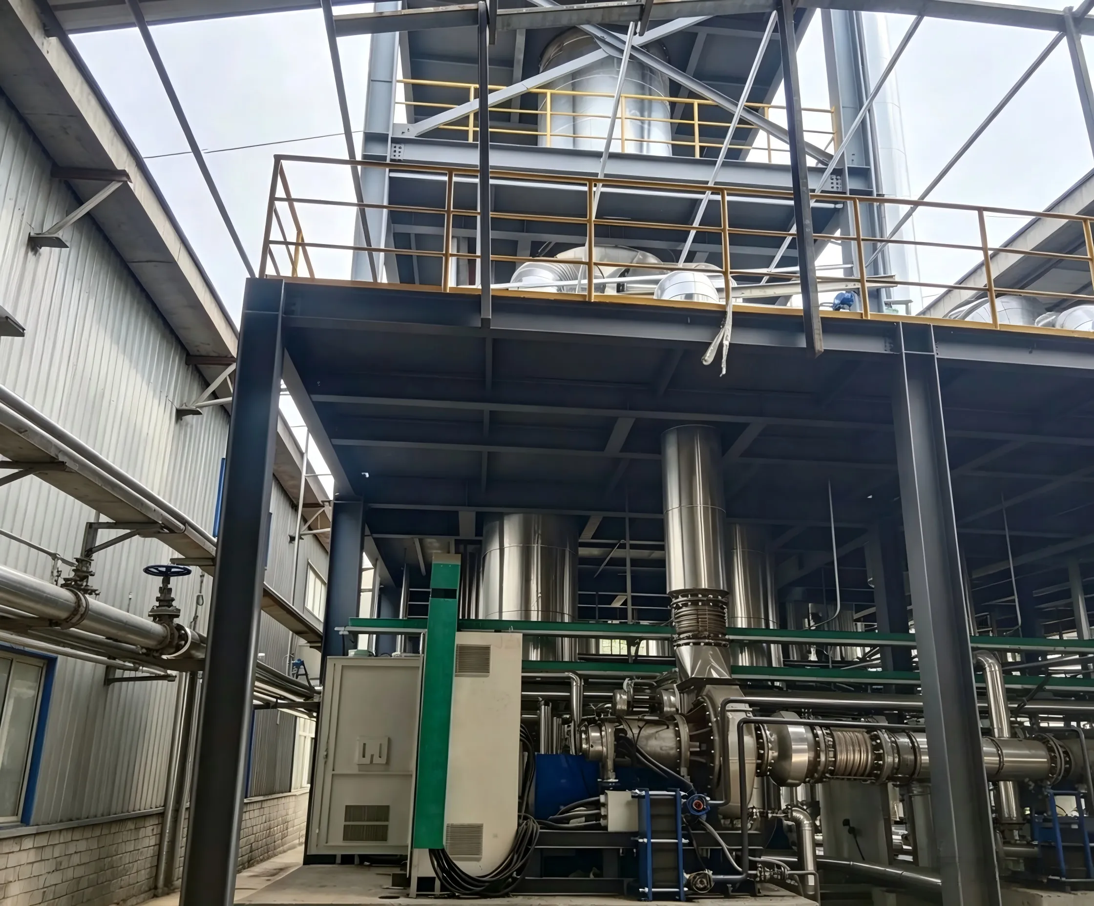 Full MVR evaporation‑crystallization system layout with magnetic levitation steam compressor chemical workshop