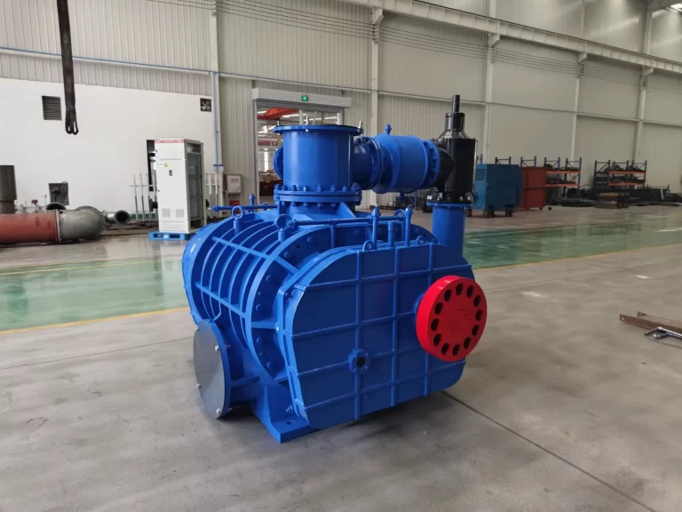 MingTian ShanGu MTRGV series roots vacuum pump for municipal pneumatic waste‑collection system, heavy‑duty cast iron positive displacement vacuum pump in factory workshop