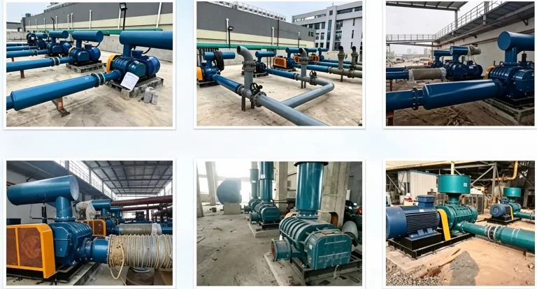 MingTian ShanGu RSR MTRG series roots blowers project collage, onsite installation cases for municipal and industrial wastewater sewage aeration treatment plant
