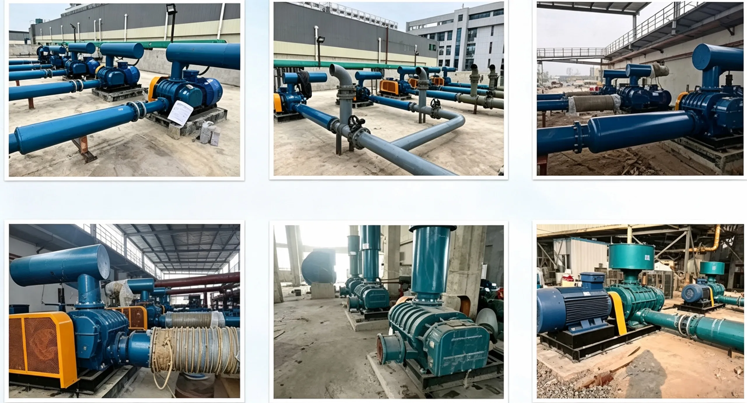 MingTian ShanGu RSR MTRG series roots blowers project collage, onsite installation cases for municipal and industrial wastewater sewage aeration treatment plant