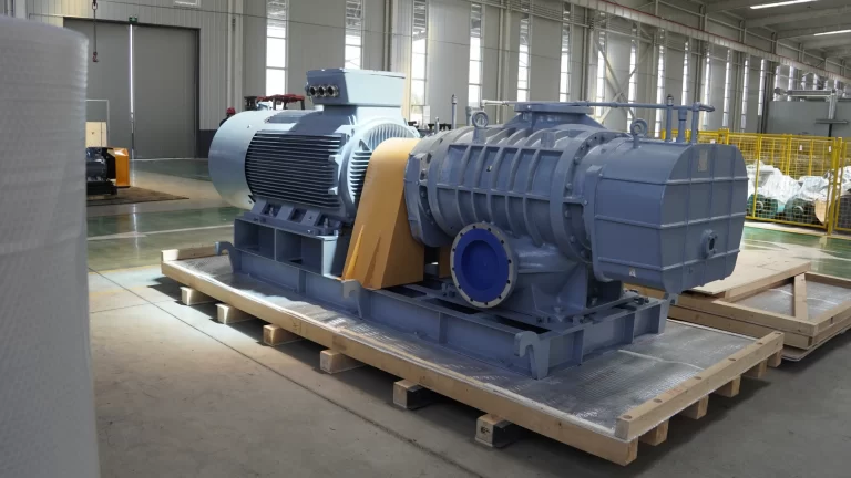 SHANGU MingTian heavy duty direct coupled tri-lobe roots blower, HT250 cast iron, industrial positive displacement blower in factory workshop